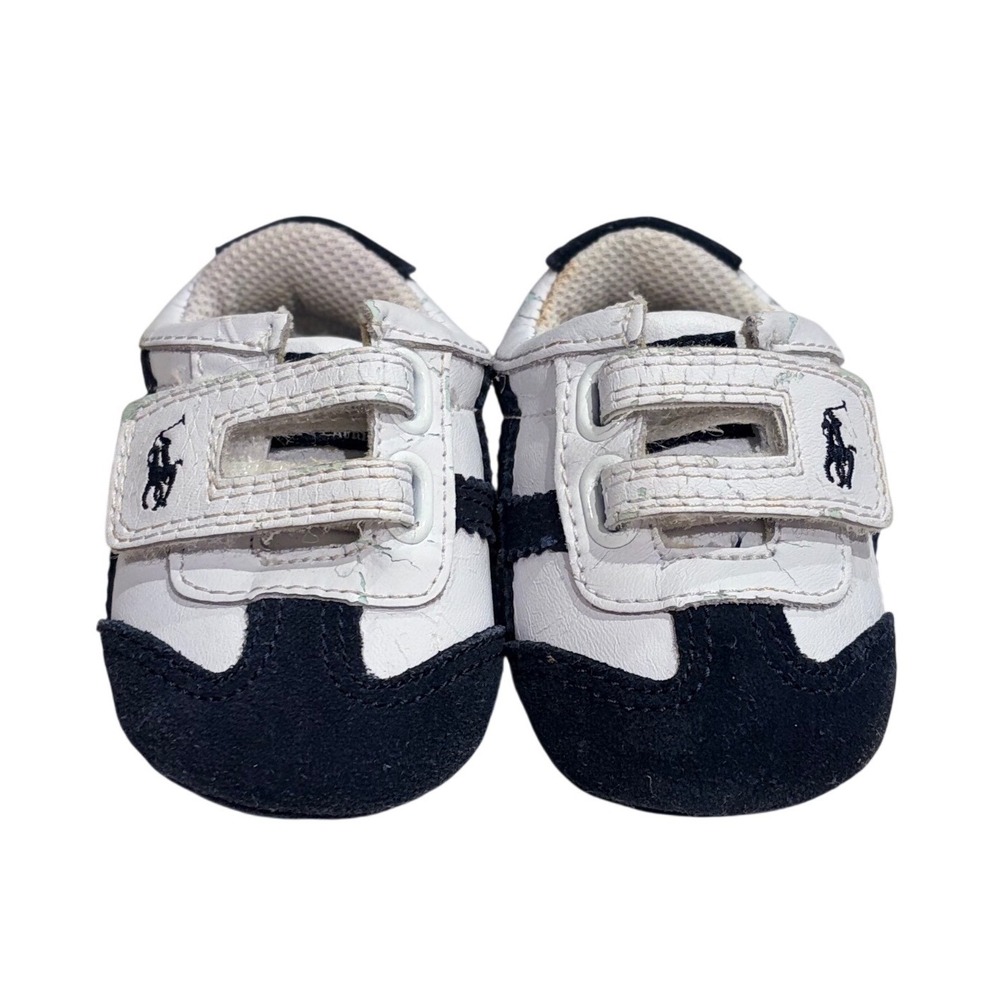 Polo Ralph Lauren Greenwich EZ Baby Shoes White Navy Leather Suede Crib‎ Size 1